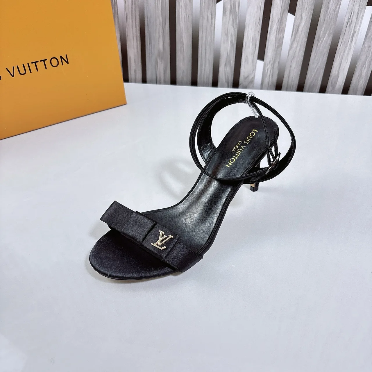 Louis Vuitton Bow Ankle-Strap Sandals in Black · view 8