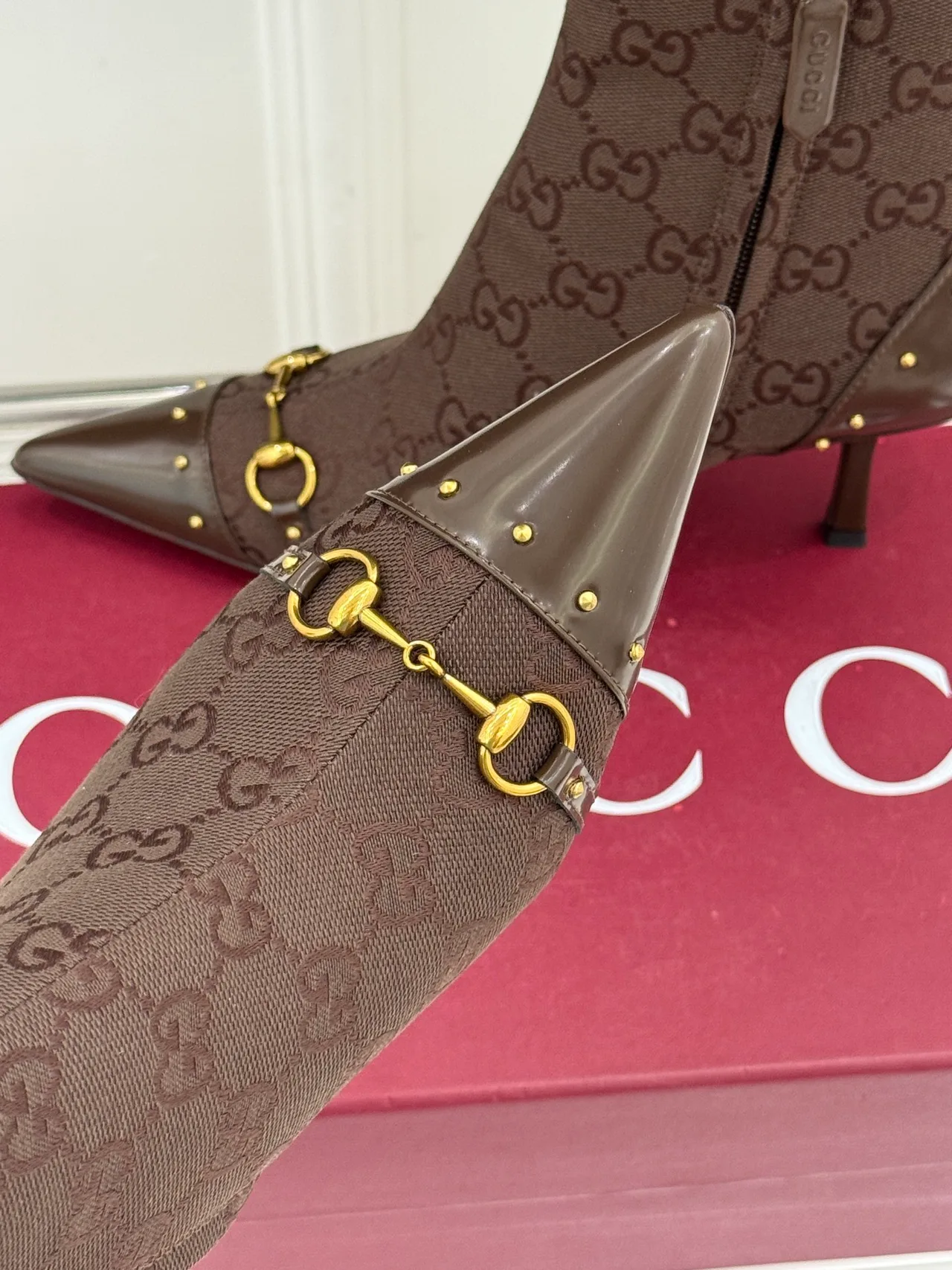Gucci Sheepskin Canvas Ankle Boots in Brown · view 8