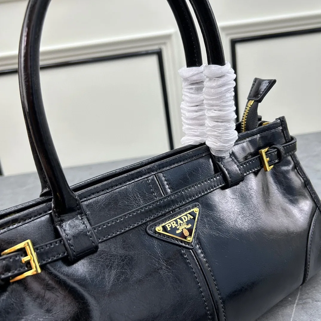 Prada Glossy Belted Top-Handle Bag in Black · view 5