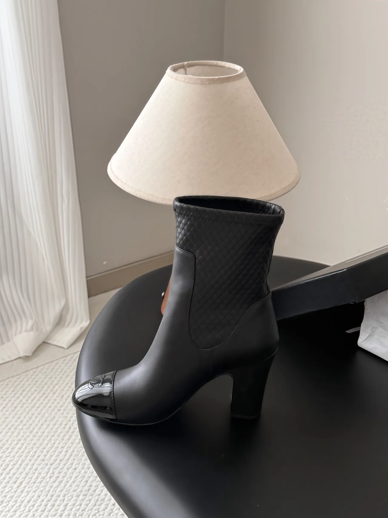 Chanel Cowhide Woven Glossy Pointed-Toe Ankle Boots in Black · view 6