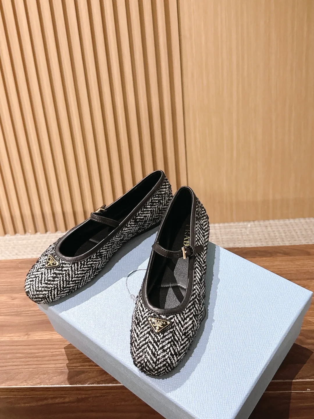 Prada Glossy Round-Toe Mary Jane Flats in Black · view 4