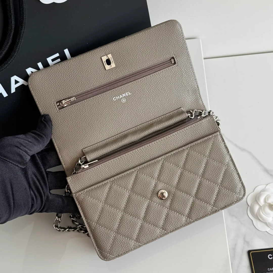 Chanel Calfskin Quilted Chain Wallet in Grey · view 8