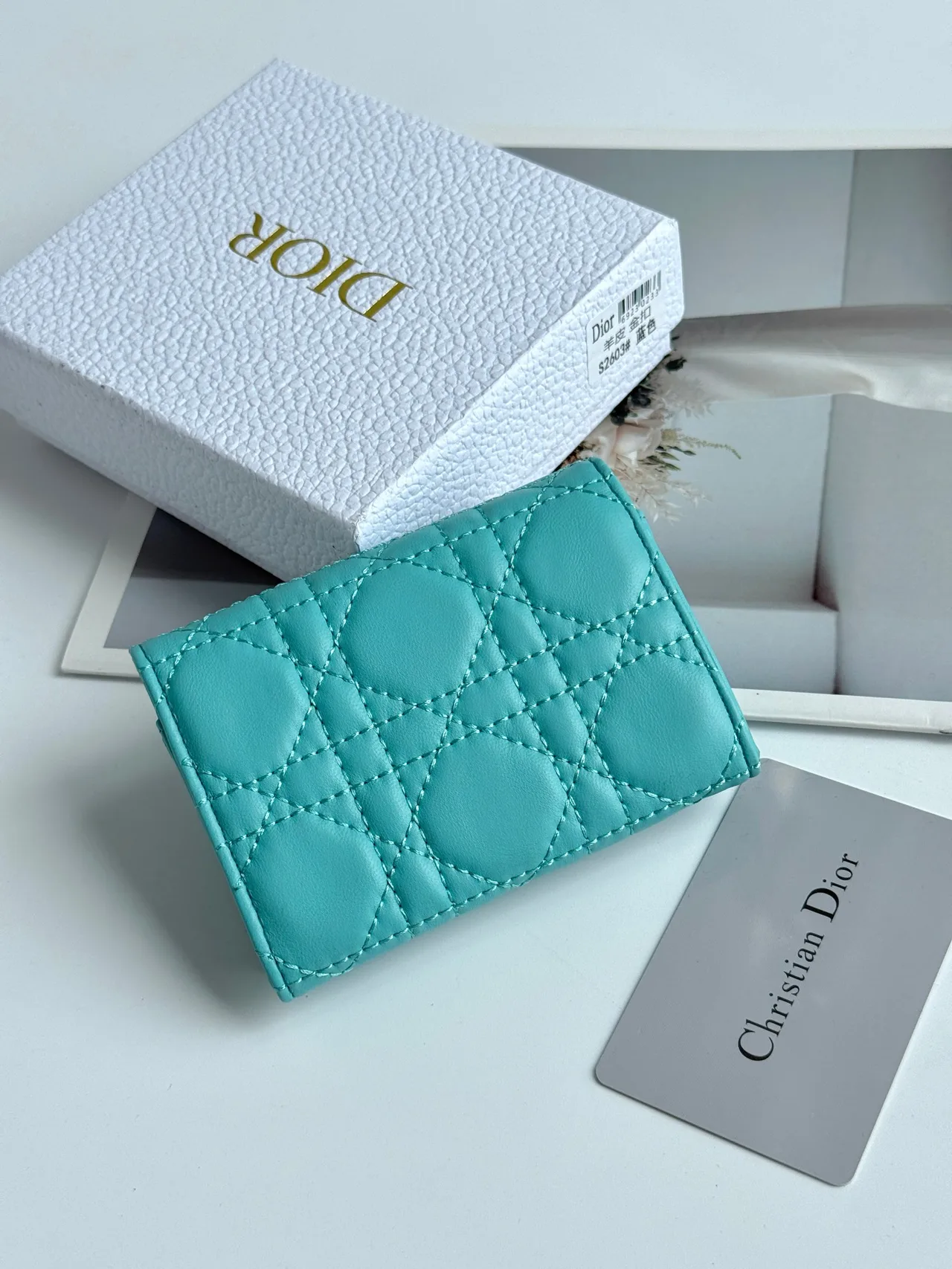 Dior Calfskin Quilted Bow Coin Cardholder in Blue · view 2