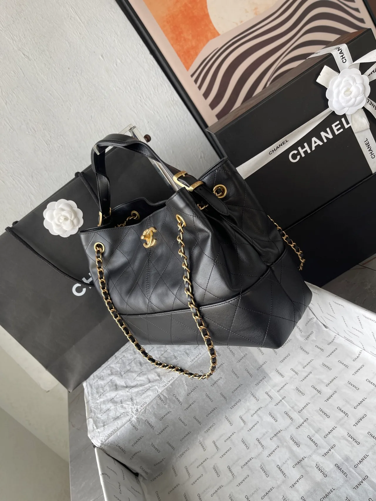 Chanel Leather Quilted Tote in Black · view 3