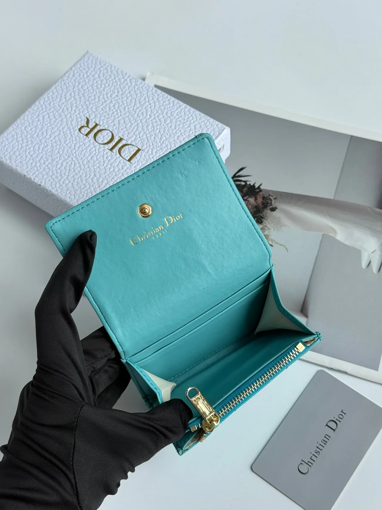 Dior Calfskin Quilted Bow Coin Cardholder in Blue · view 5