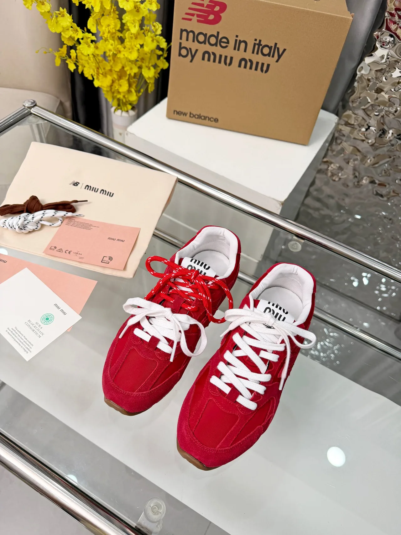 Miu Miu Cowhide 530SL Sneakers in Red · view 6