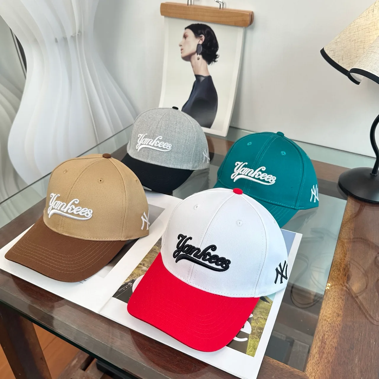 Yankees-Script Colorblock Baseball Cap in Grey & Blue & Brown & White · view 1