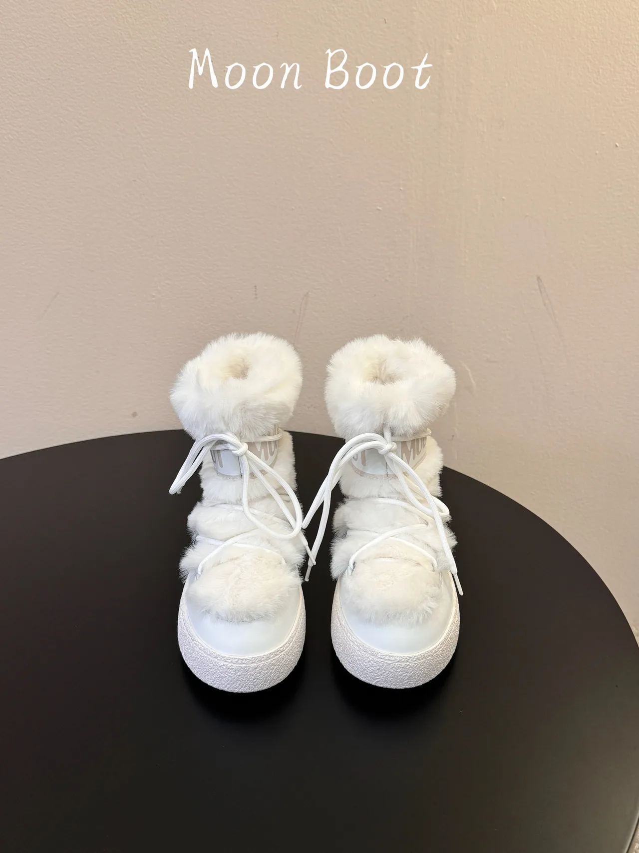 Moon Boot Round-Toe Lace-Up Fleece Boots in White · view 1