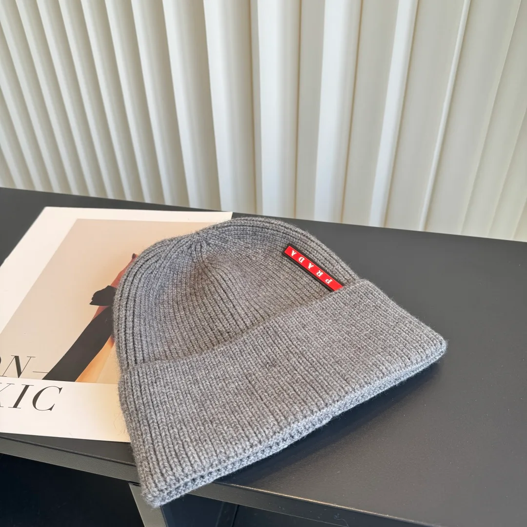 Prada Ribbed Beanie in Grey · view 3