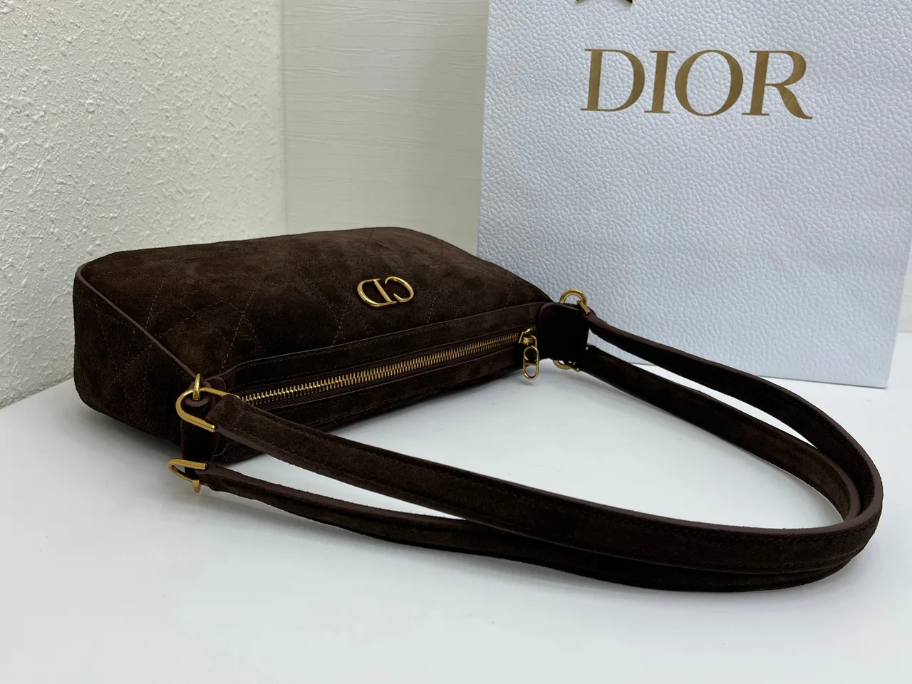 Dior Quilted Suede-Look Hobo Bag in Brown · view 5