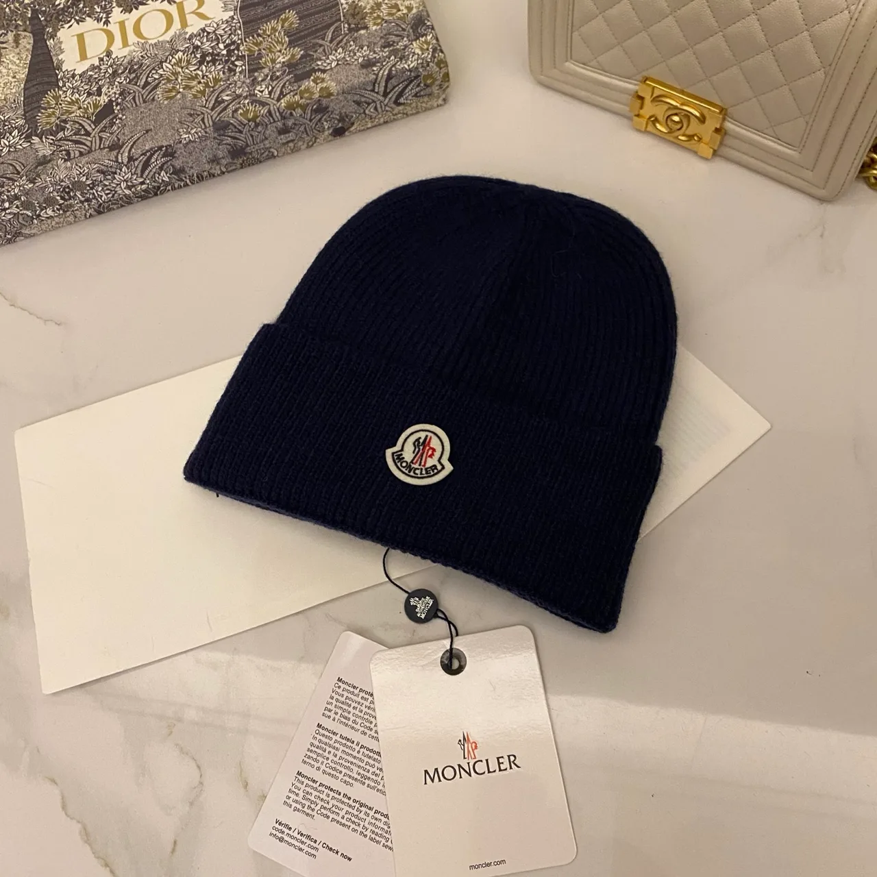 Moncler Beanie in Black & White & Tan & Grey & Red & Blue & Yellow & Orange & Pink & Cream · view 6