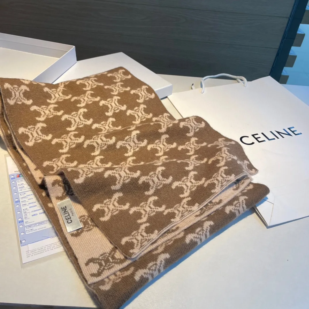 Celine Triomphe Reversible Scarf in Brown · view 4