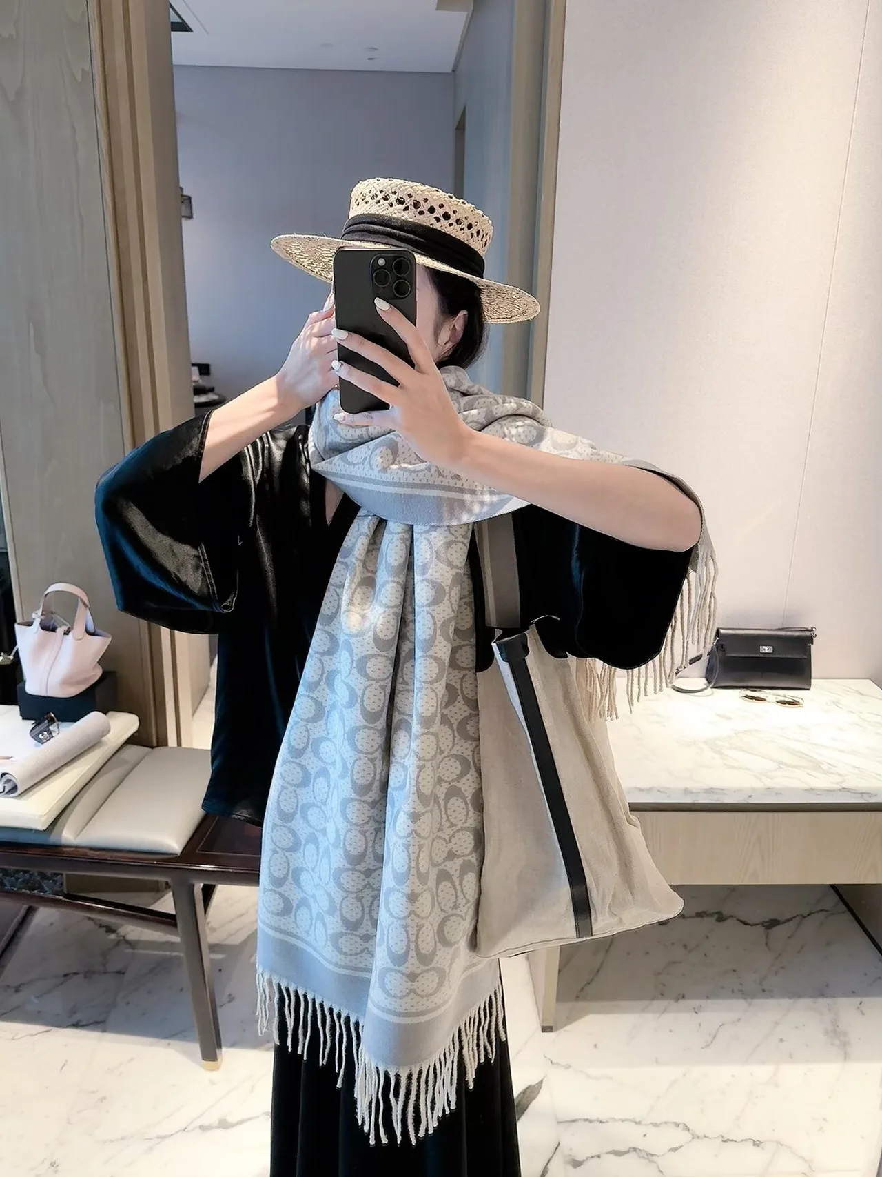 Coach Reversible Scarf in Grey & Black · view 4