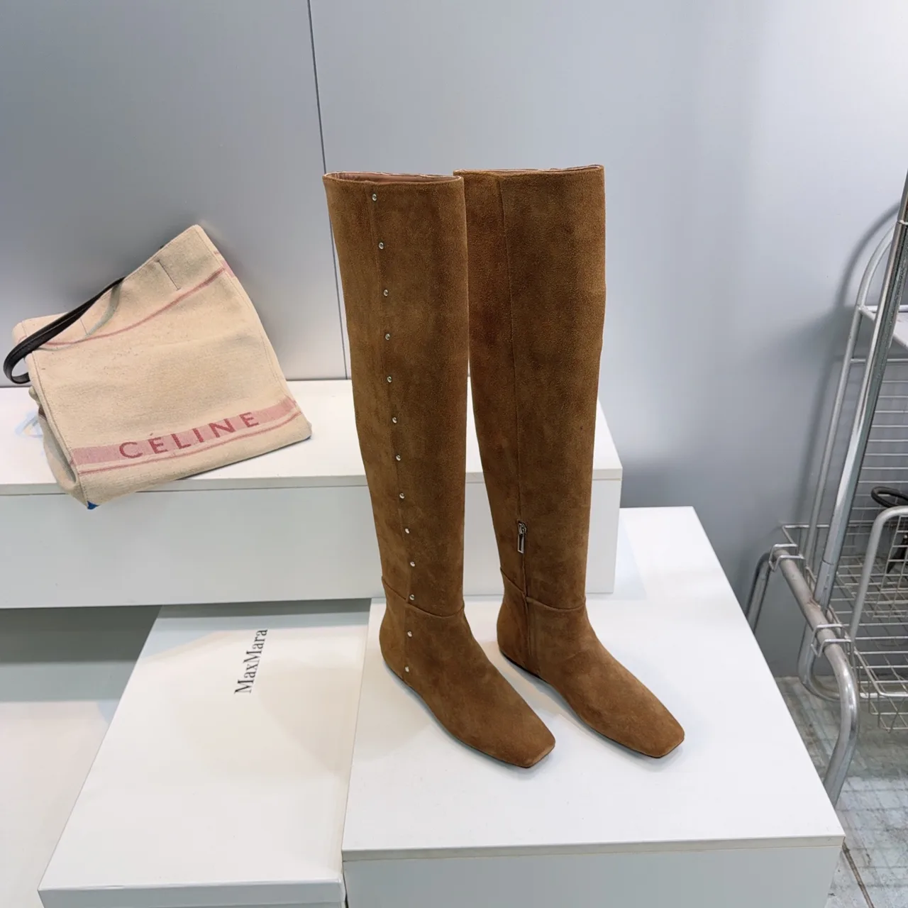 Max Mara Matte Suede-Look Knee-High Boots in Brown · view 1