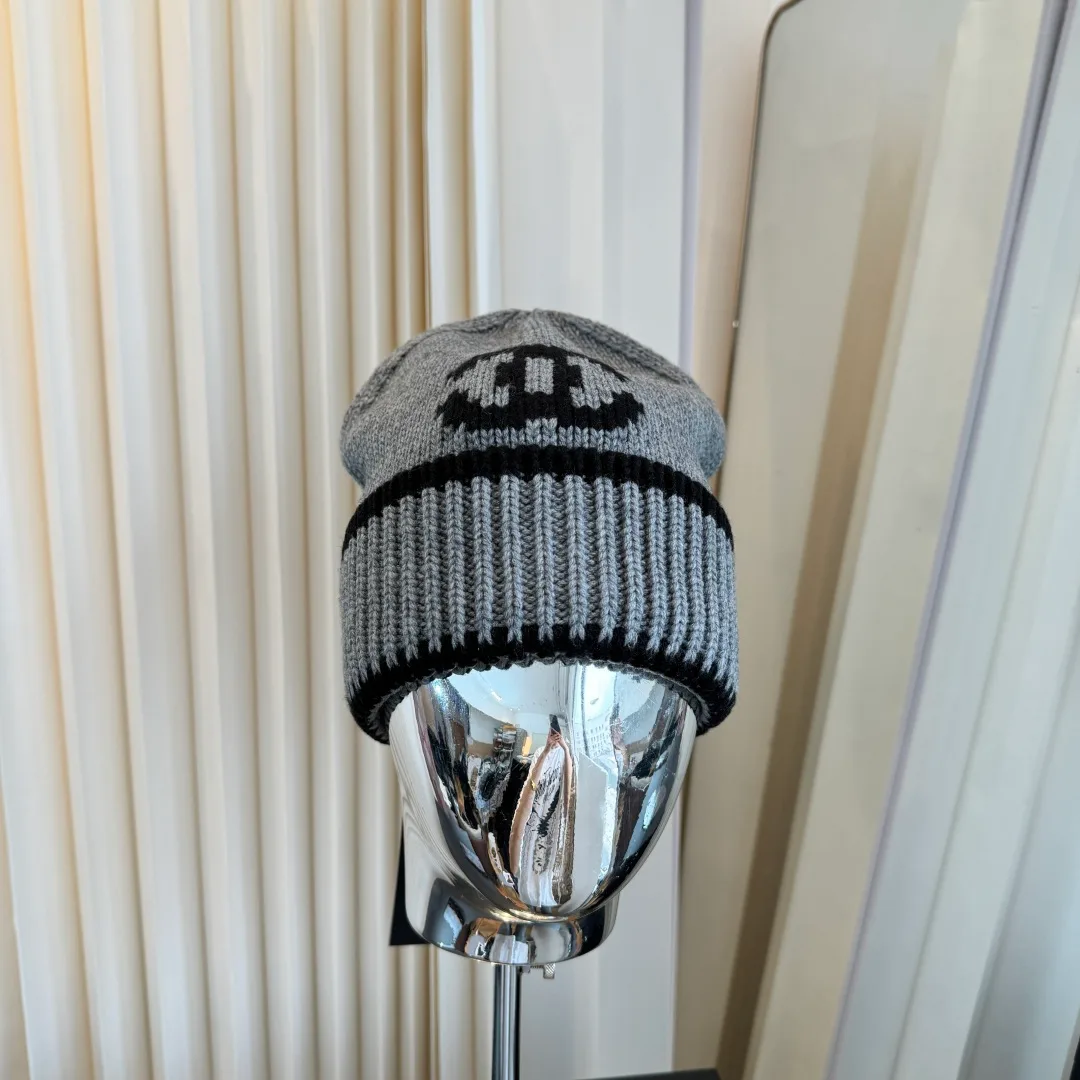 Chanel Ribbed Beanie in Grey · view 3