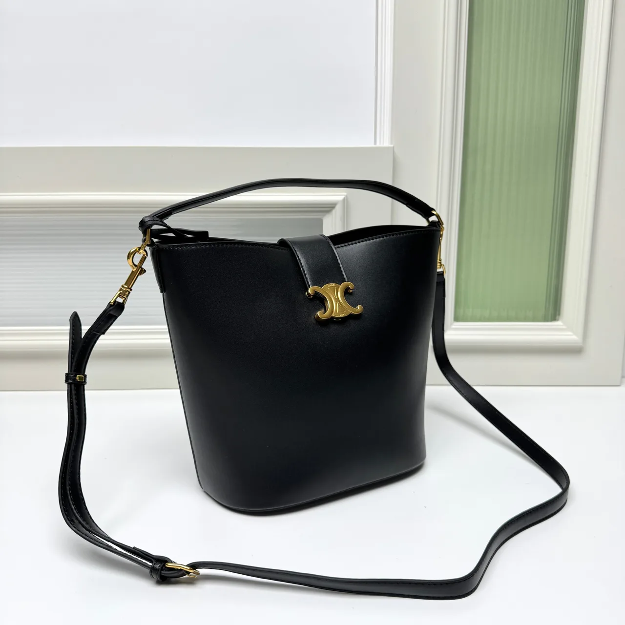 Celine Calfskin Smooth Bucket Bag in Black · view 3