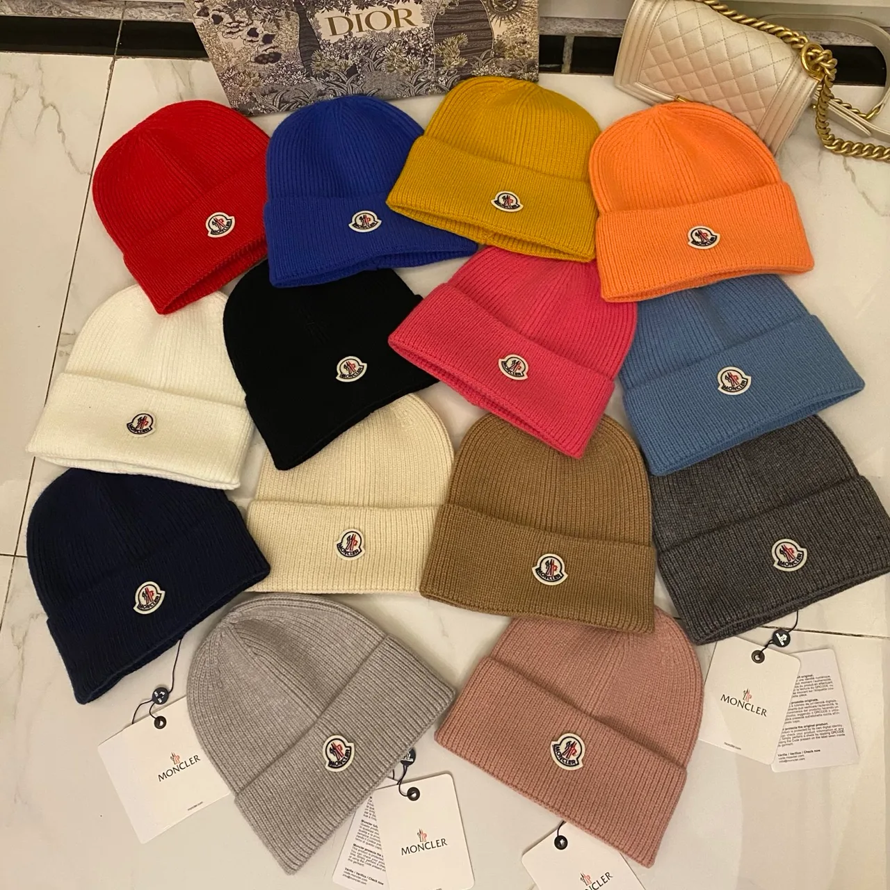 Moncler Beanie in Black & White & Tan & Grey & Red & Blue & Yellow & Orange & Pink & Cream · view 8