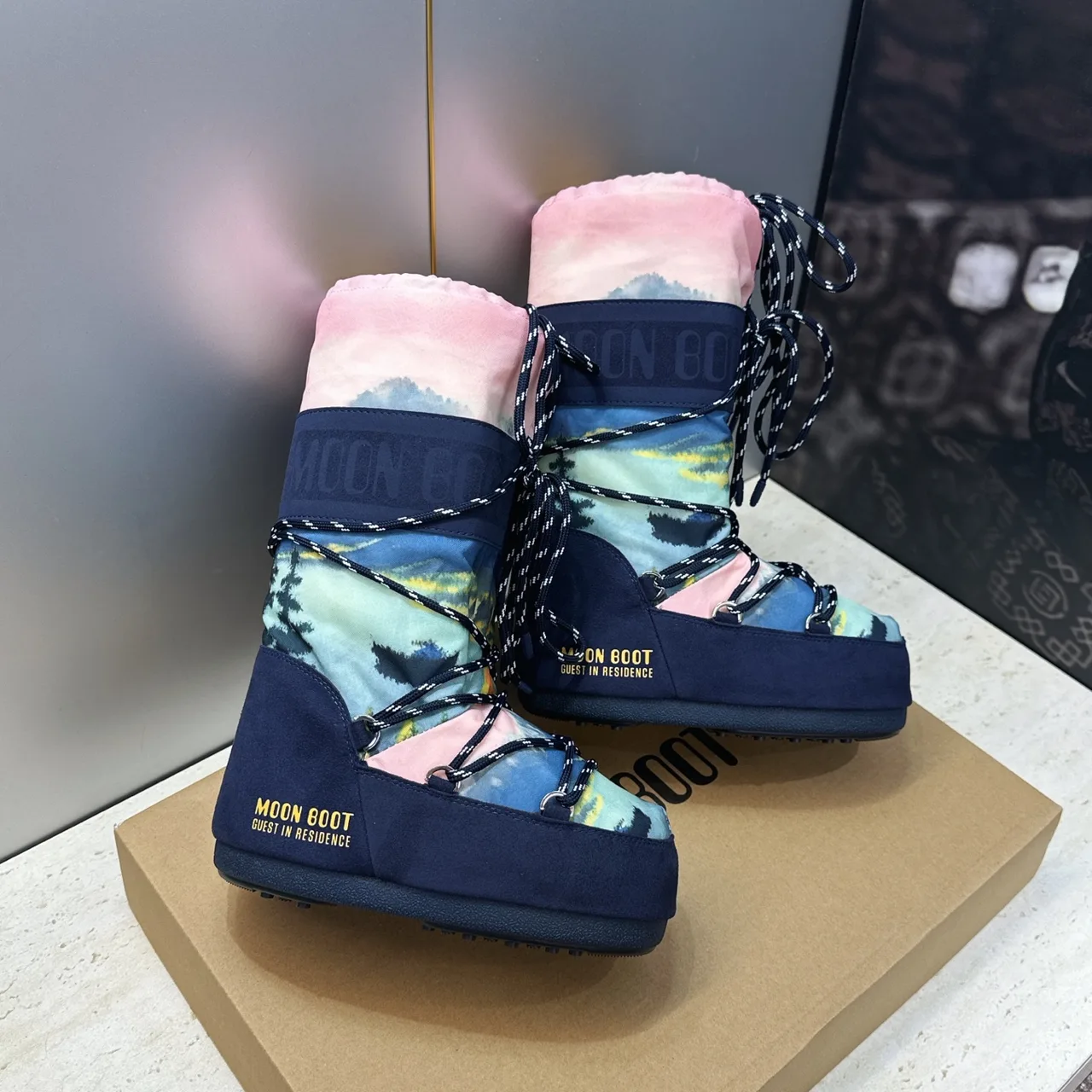 Moon Boot Lace-Up Snow Boots in Blue · view 4