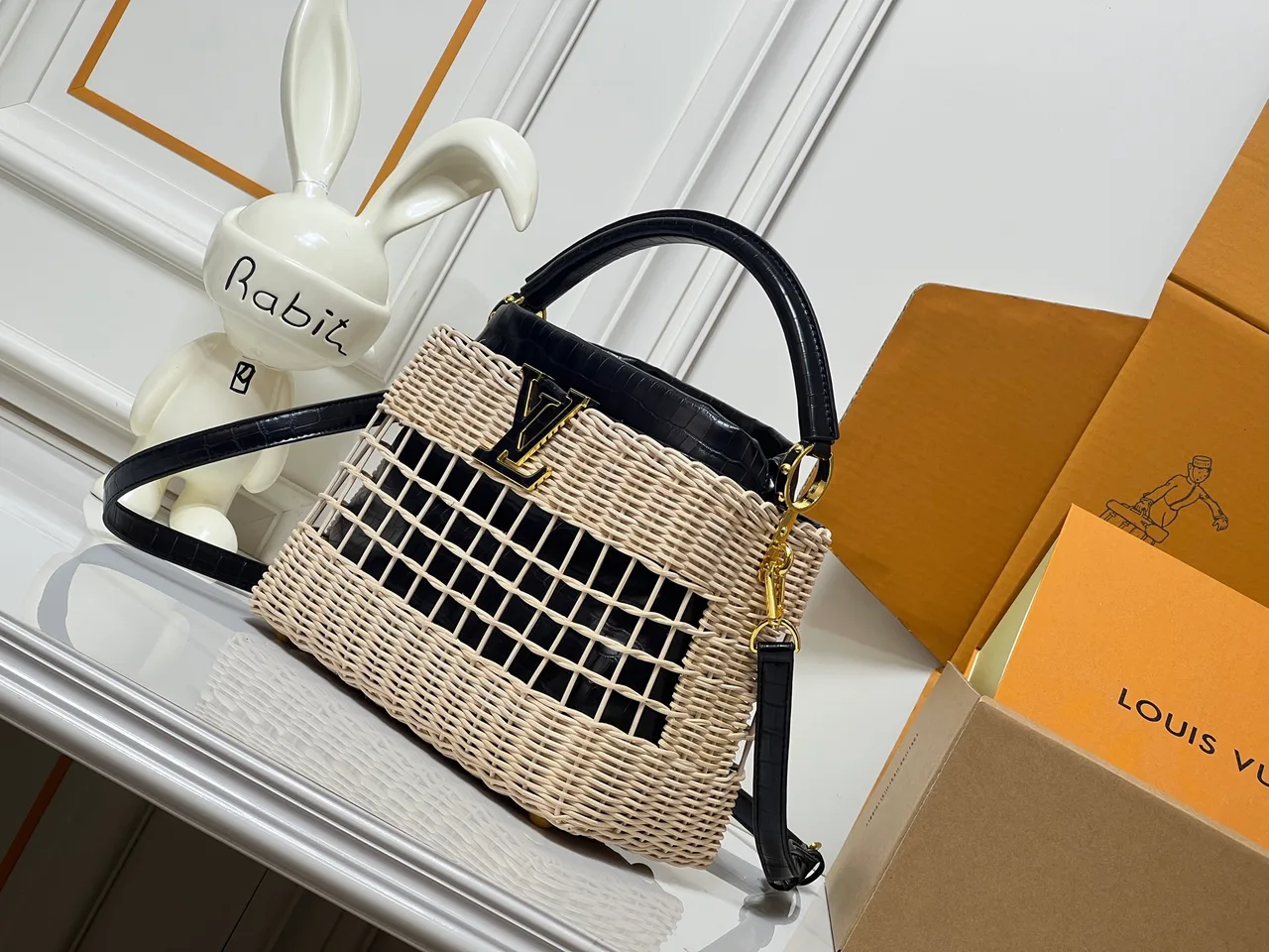 Louis Vuitton Leather Woven Top-Handle Bag in Beige · view 3