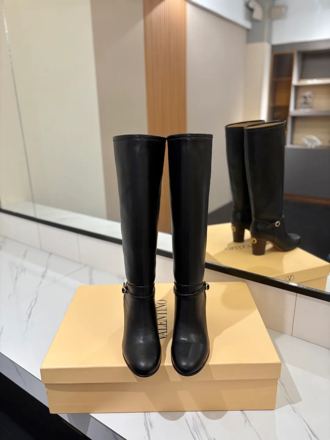 Valentino Calfskin Pattie Knee-High Boots in Black · view 1
