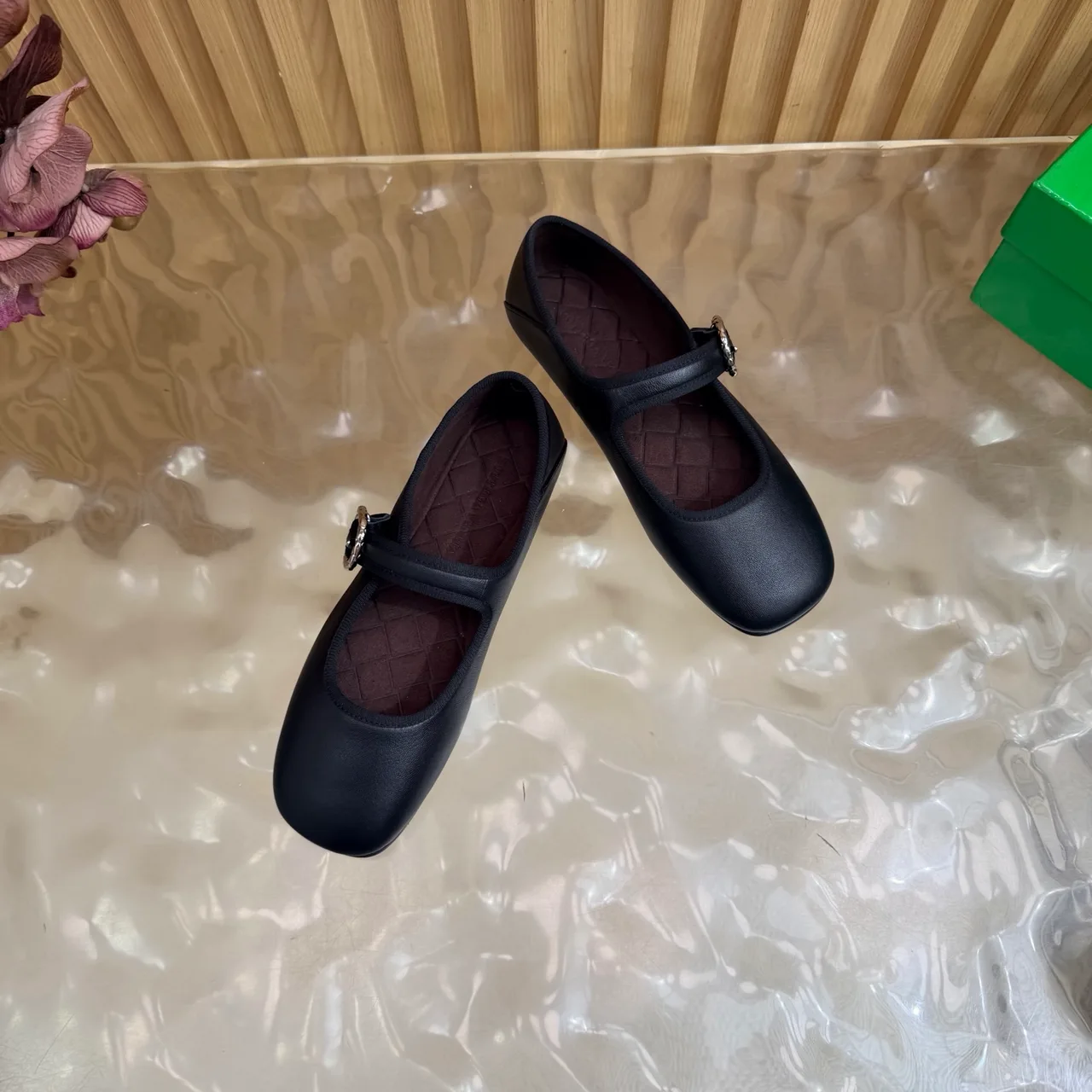 Bottega Veneta Sheepskin Quilted Buckle Mary Jane Flats in Black · view 5