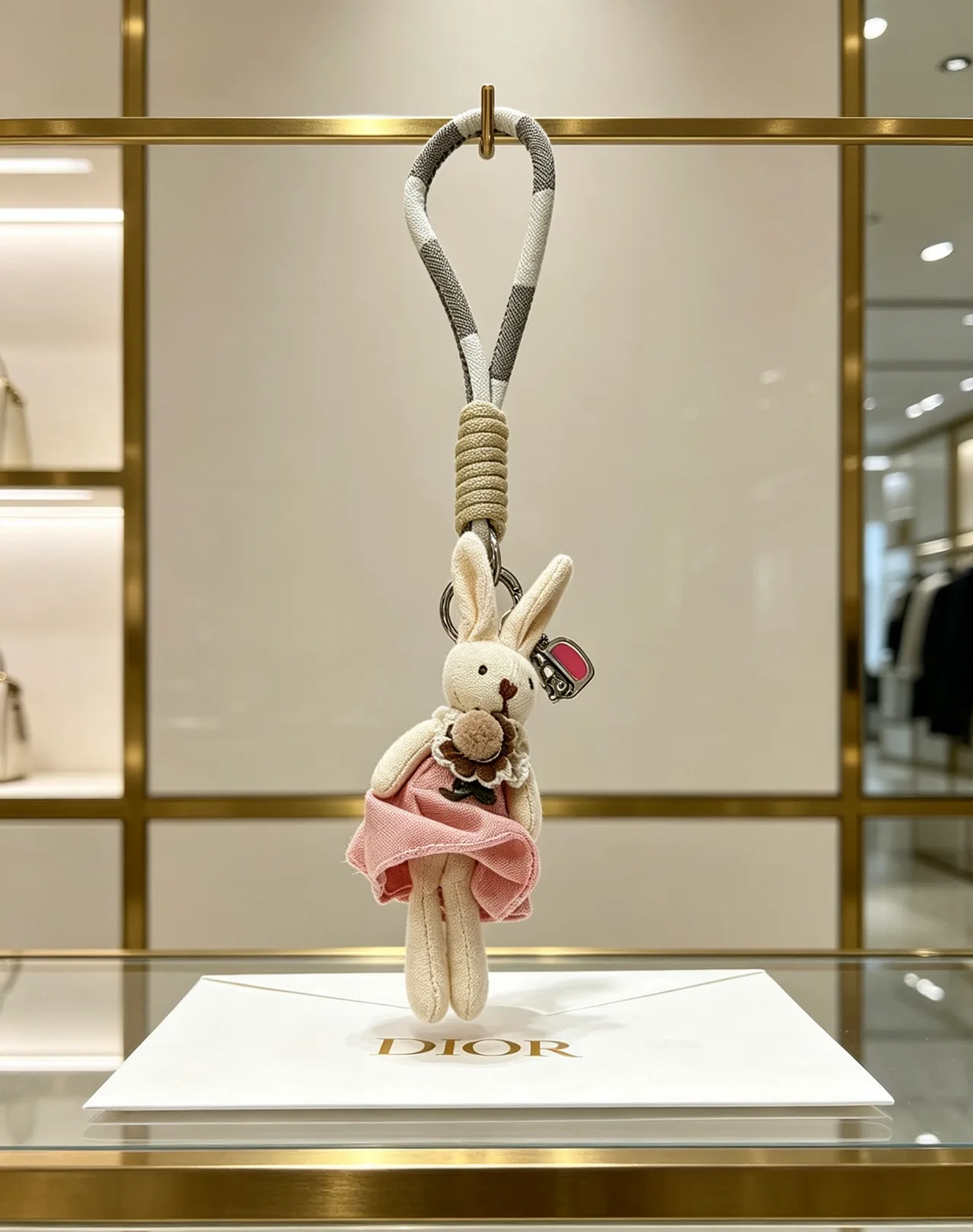 Dior Woven Rabbit Keychain in White · view 3