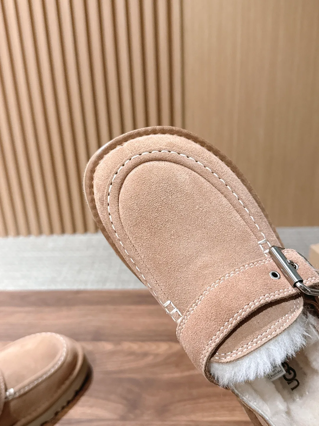 UGG Suede-Look Buckle Mules in Beige · view 6