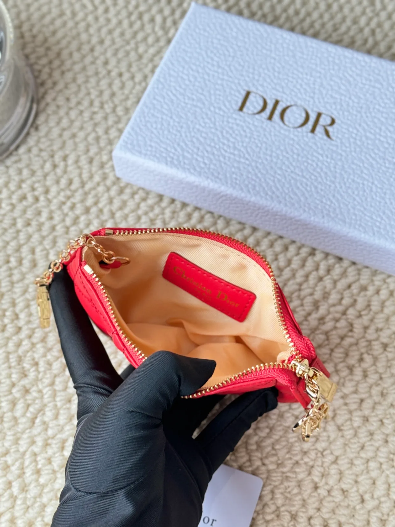 Dior Lambskin Quilted Zip Key Pouch in Red · view 5
