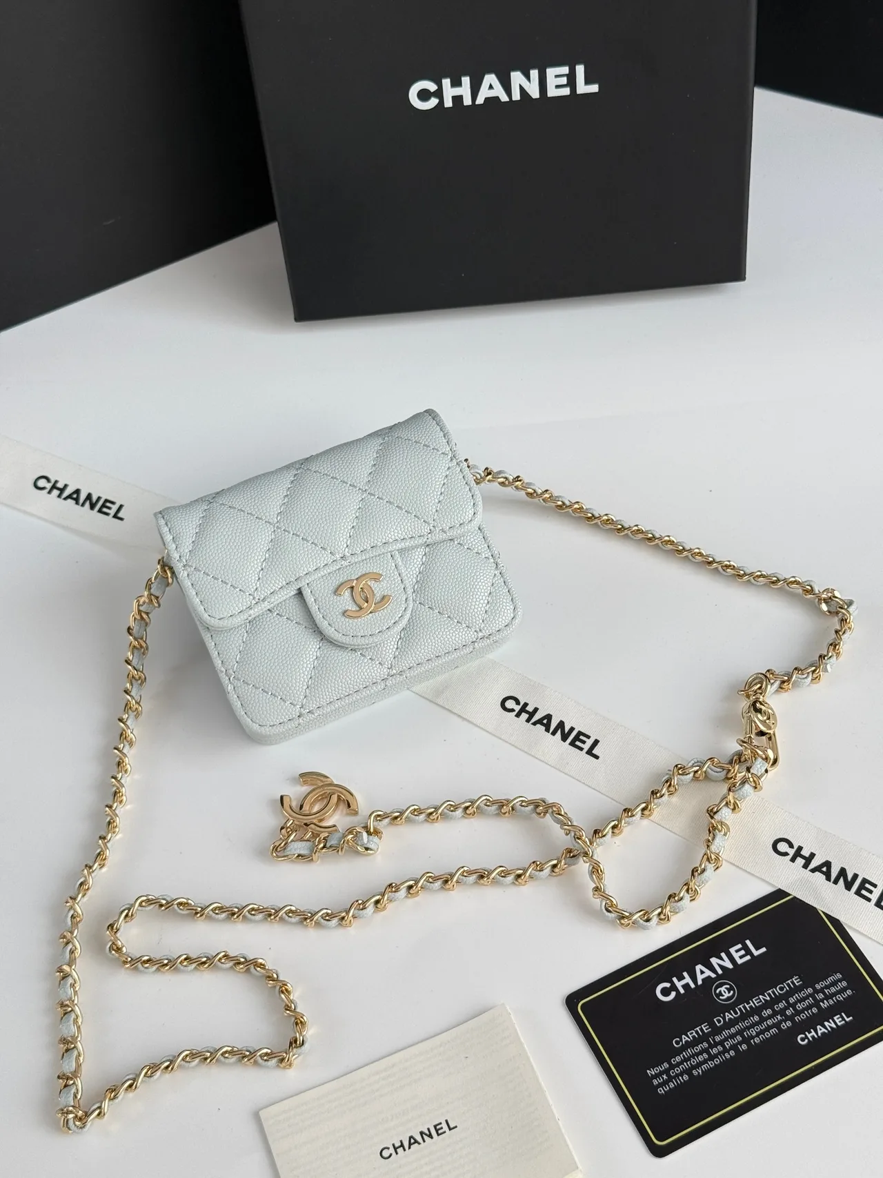 Chanel Quilted Chain Mini Wallet in Blue · view 3
