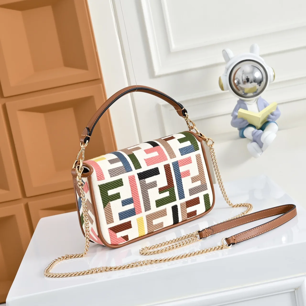 Fendi Baguette Canvas Smooth Bag in White · view 2