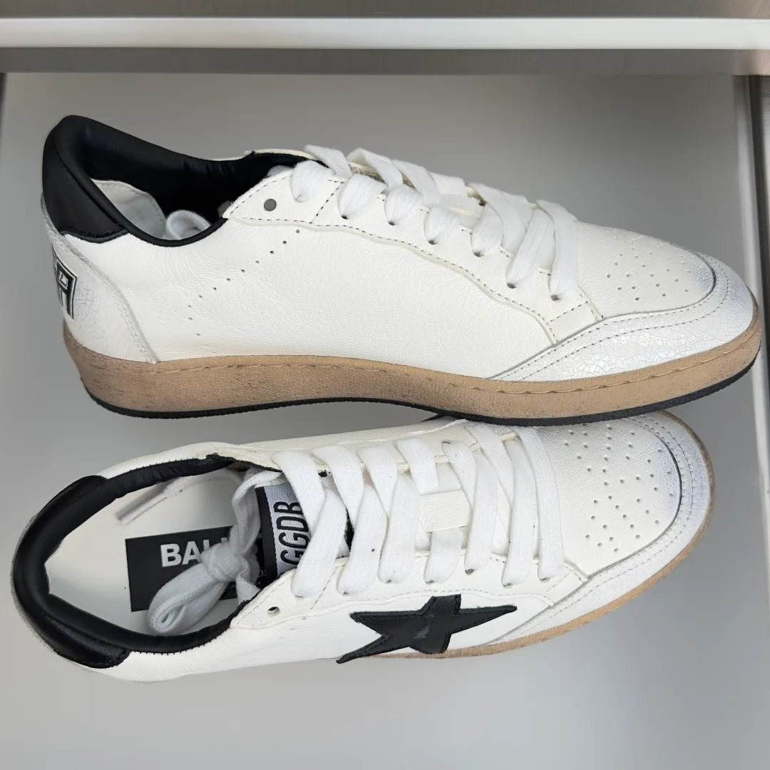 Golden Goose Cowhide Ball Star Sneakers in White · view 5