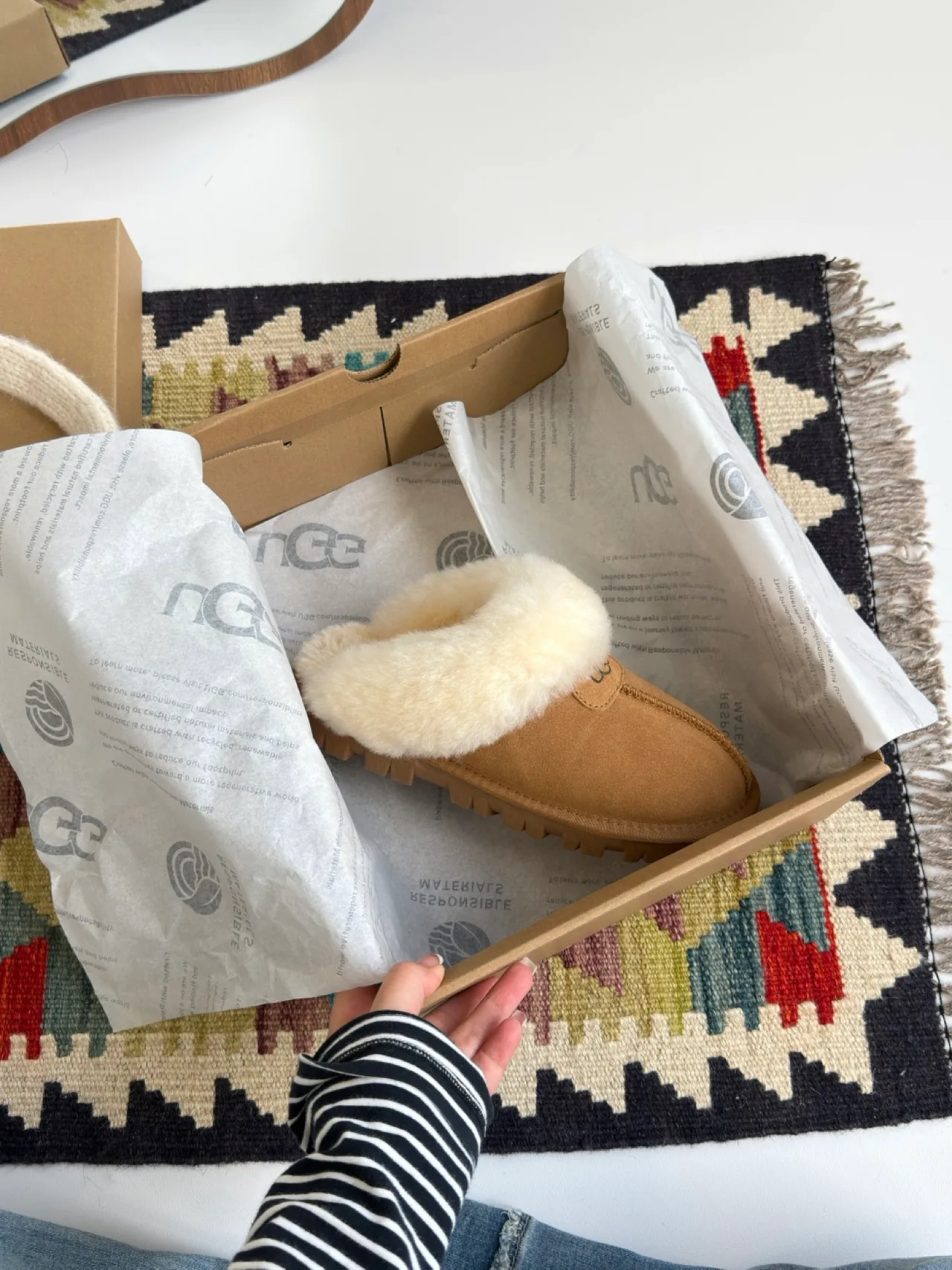 Round-Toe Plush-Cuff Flat Mules in Brown · view 8