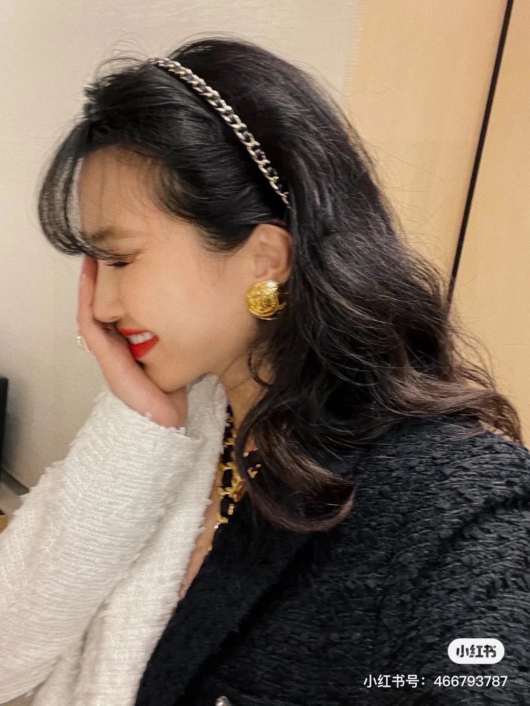 Chanel Lambskin Chain Headband in Black · view 8