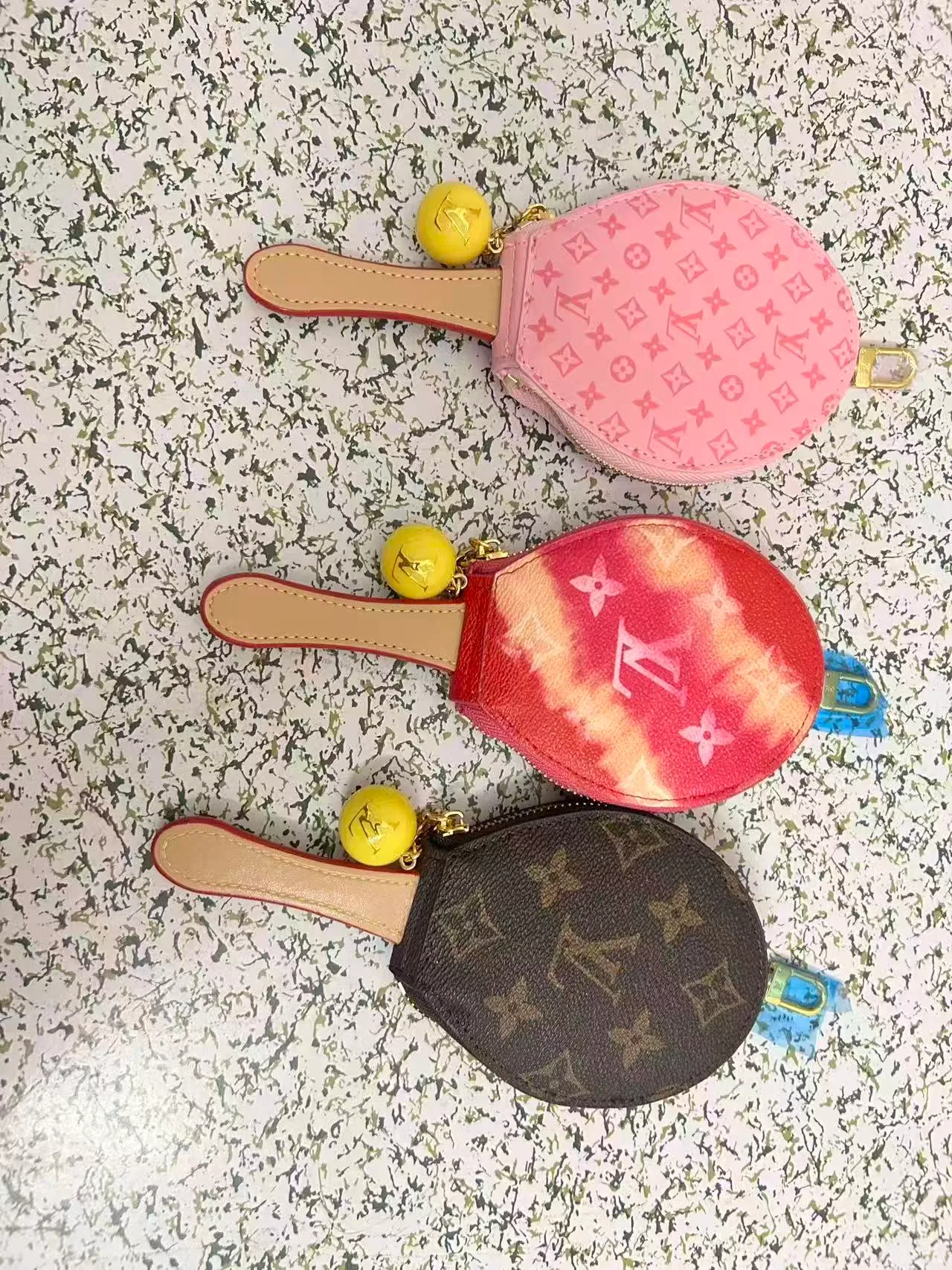 Louis Vuitton Racket-Shaped Mini Pouch Bag Charm in Pink & Red & Brown · view 1