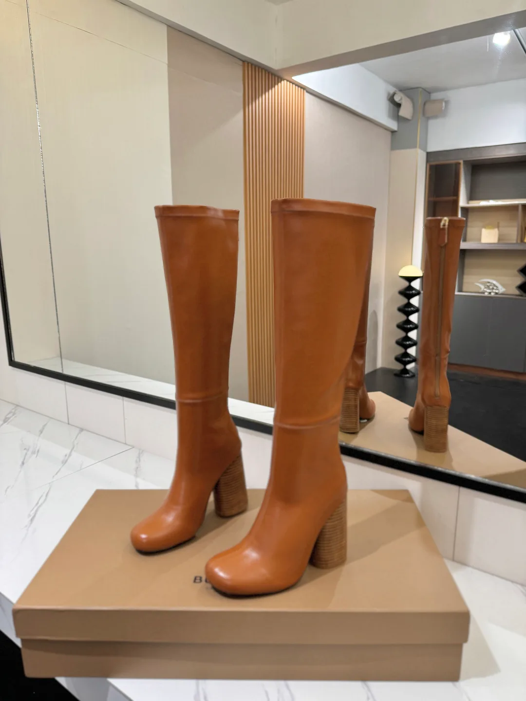 Burberry Glossy Knee-High Boots in Tan · view 2