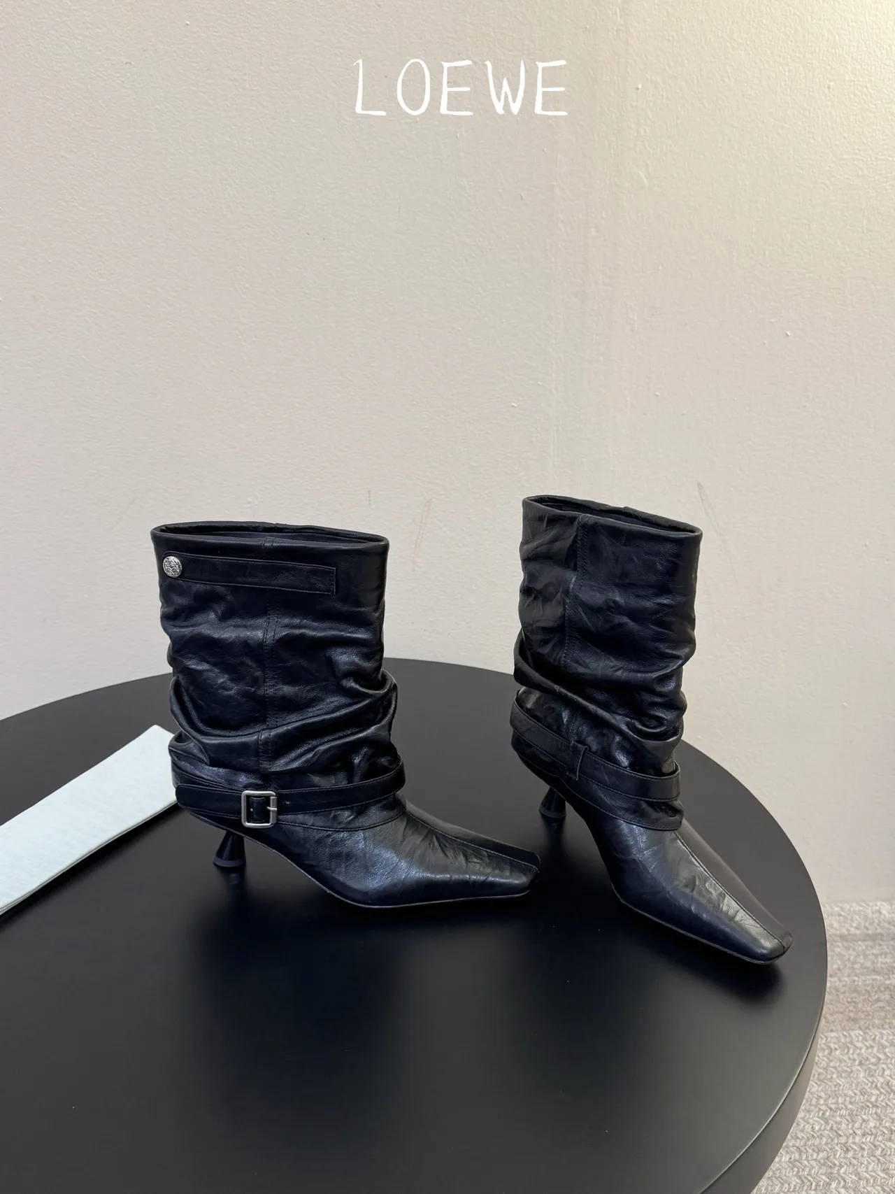 Loewe Cowhide Square-Toe Buckle Ankle Boots in Black · view 4