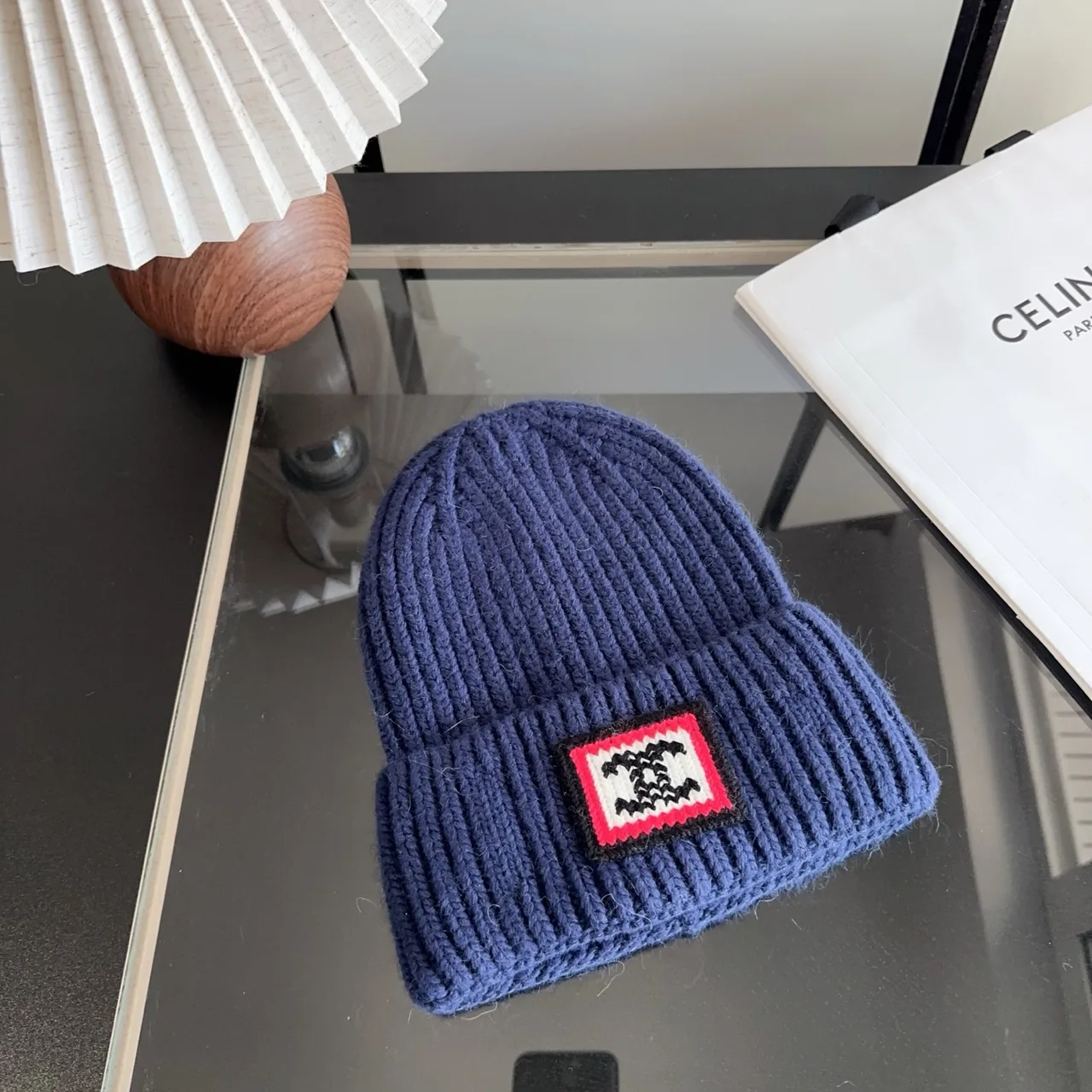Celine Ribbed Beanie in Blue · view 5