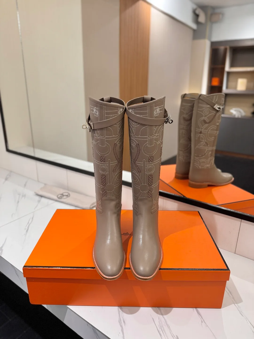 Hermes Cowhide Boots in Grey · view 3