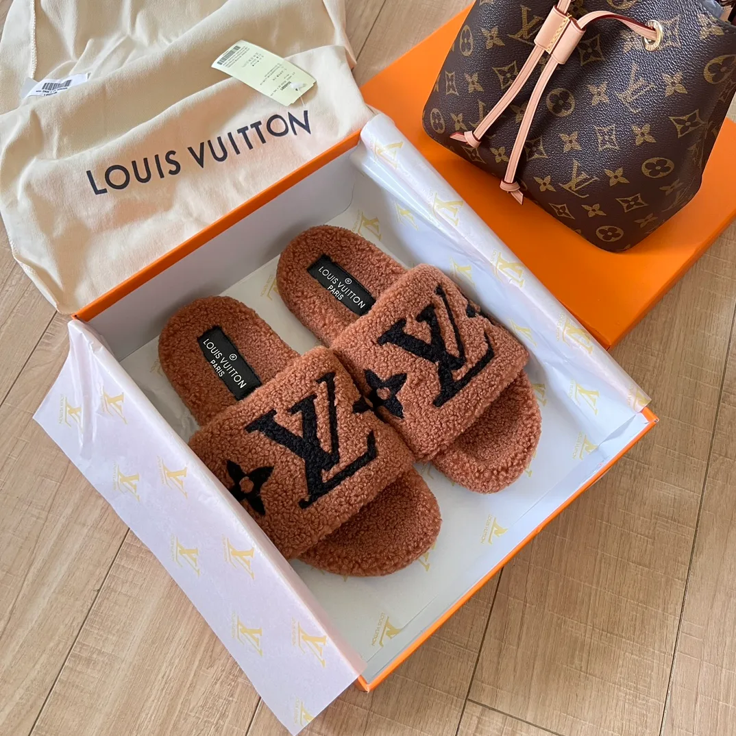 Louis Vuitton LV Plush Slides in Brown / Black / Pink / White / Grey / Green · view 1