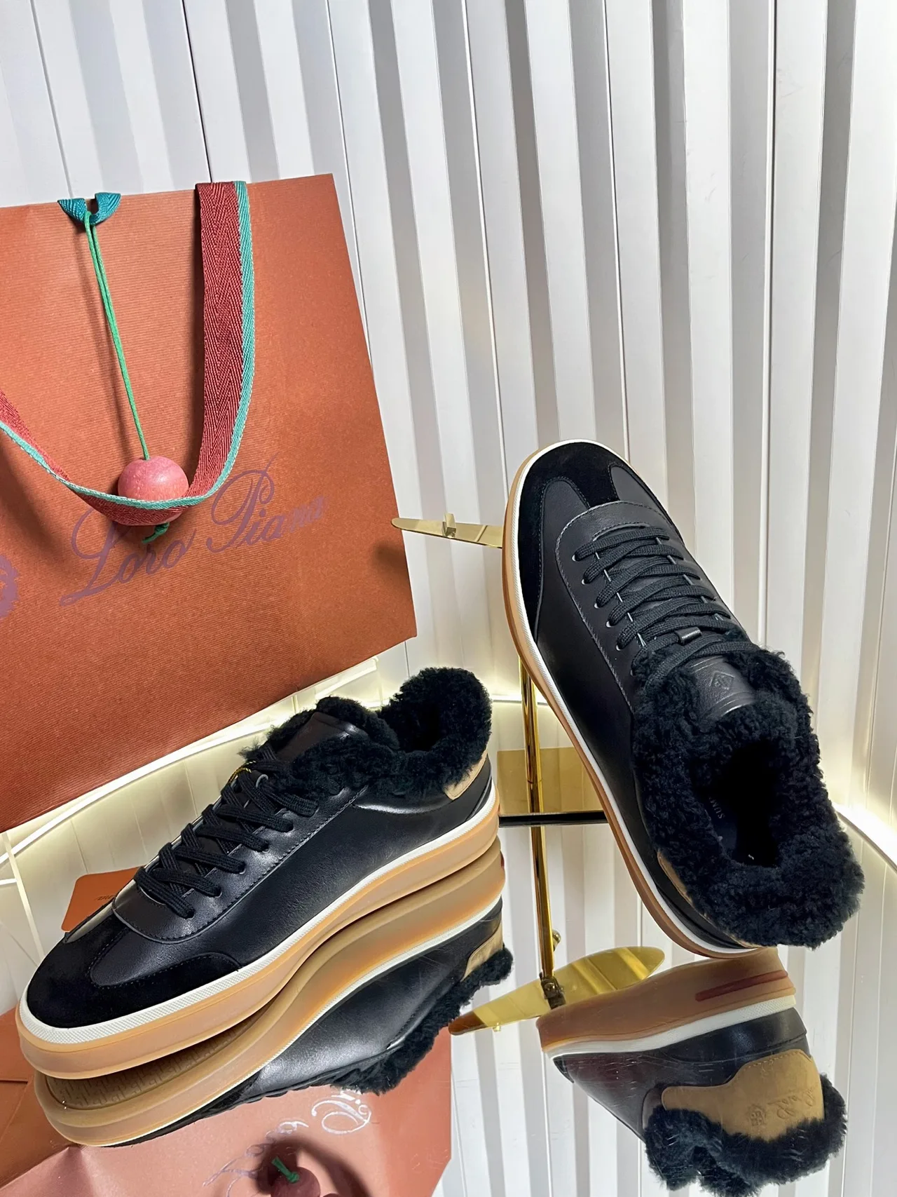 Cashmere Lined Low-Top Sneakers in Black · view 5