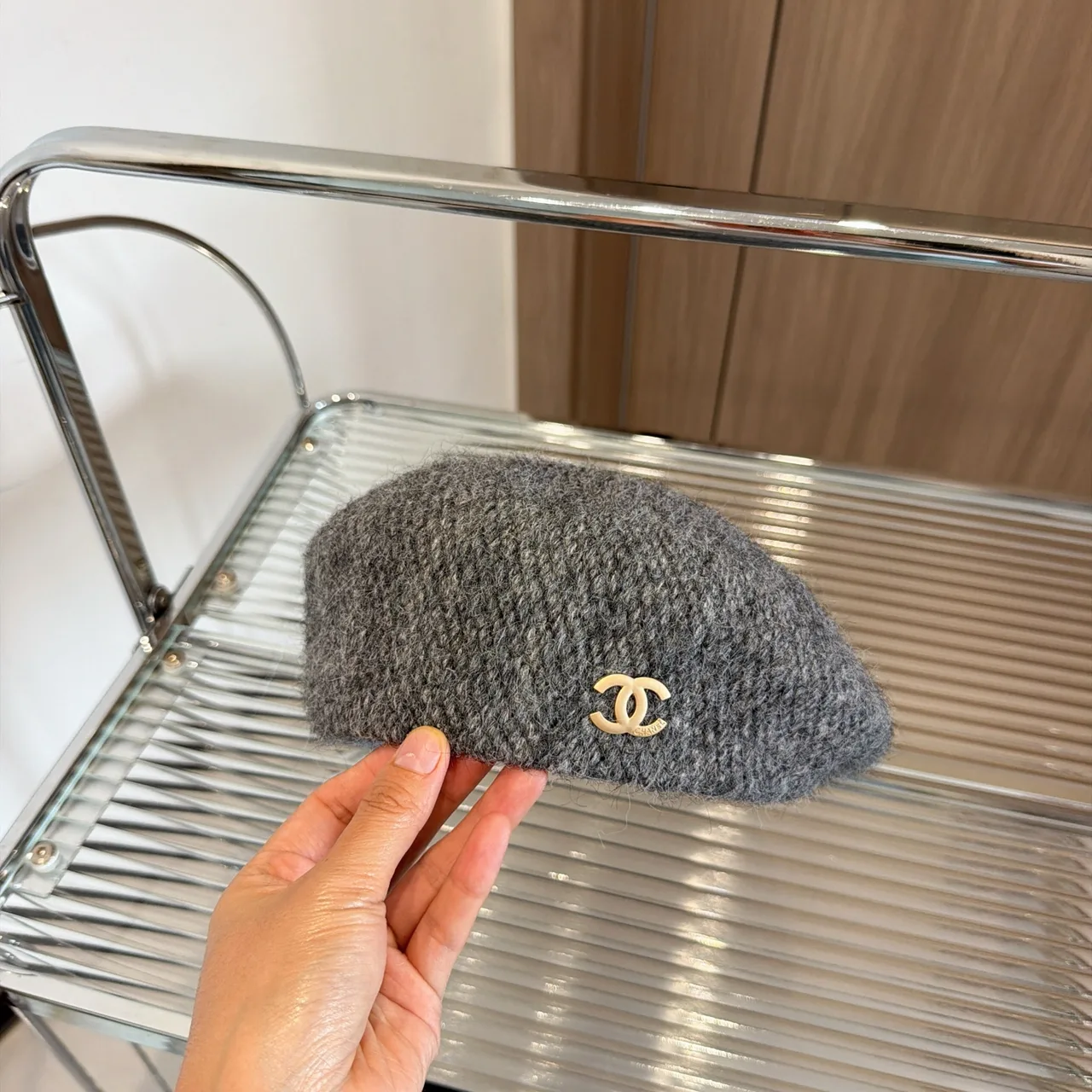 Chanel CC Beret in Grey & Burgundy & Brown & Black & Cream · view 5