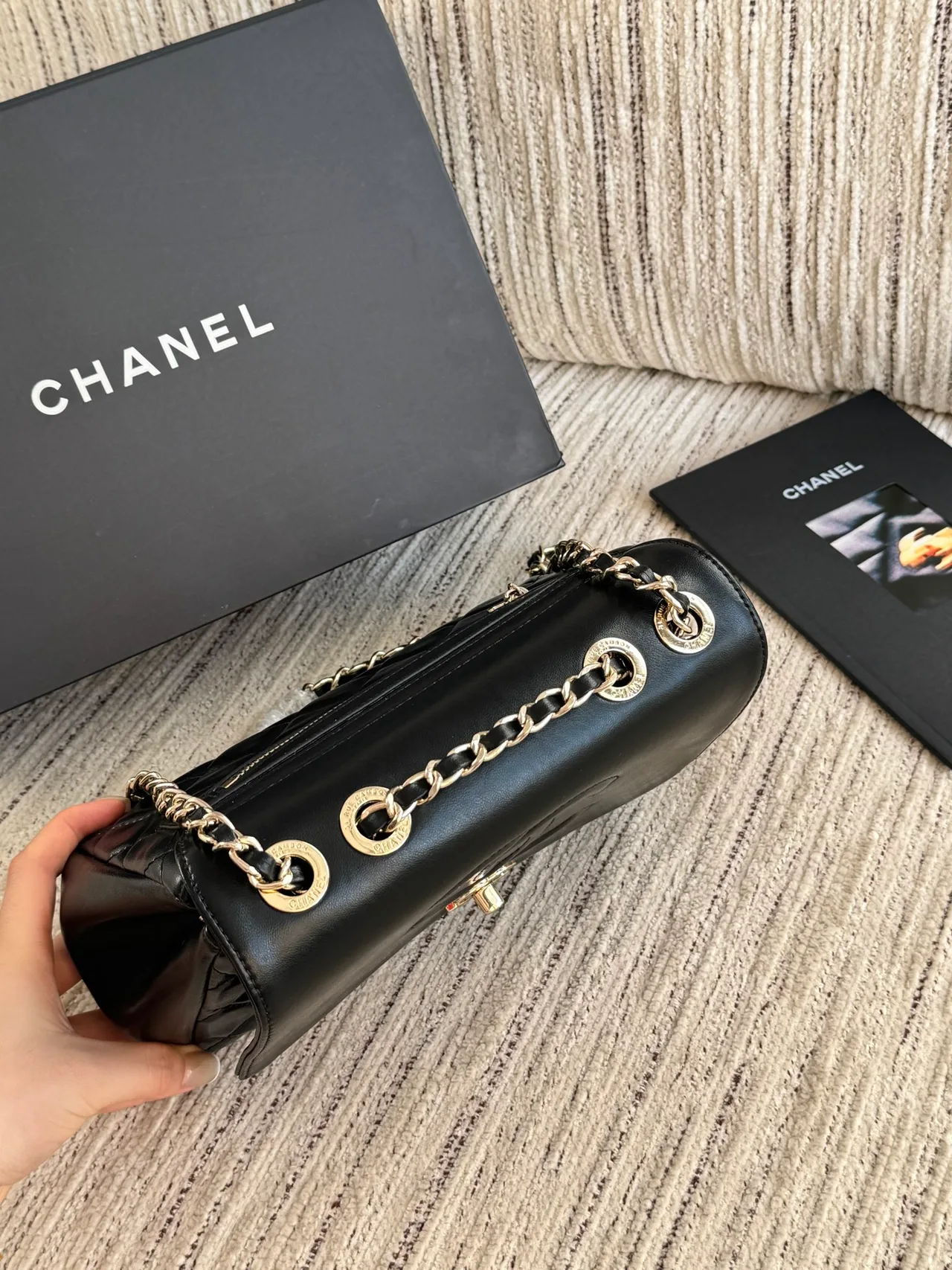 Chanel Quilted Hobo Clutch in Black · view 5