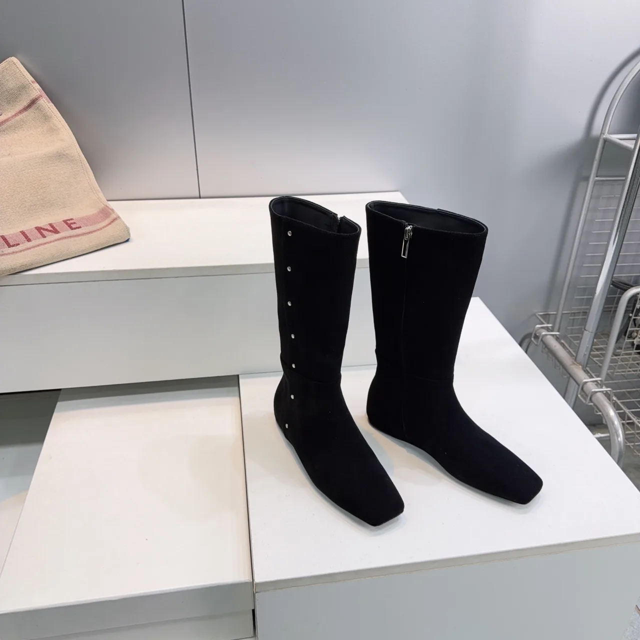 Max Mara Matte Square-Toe Knee-High Boots in Black · view 2
