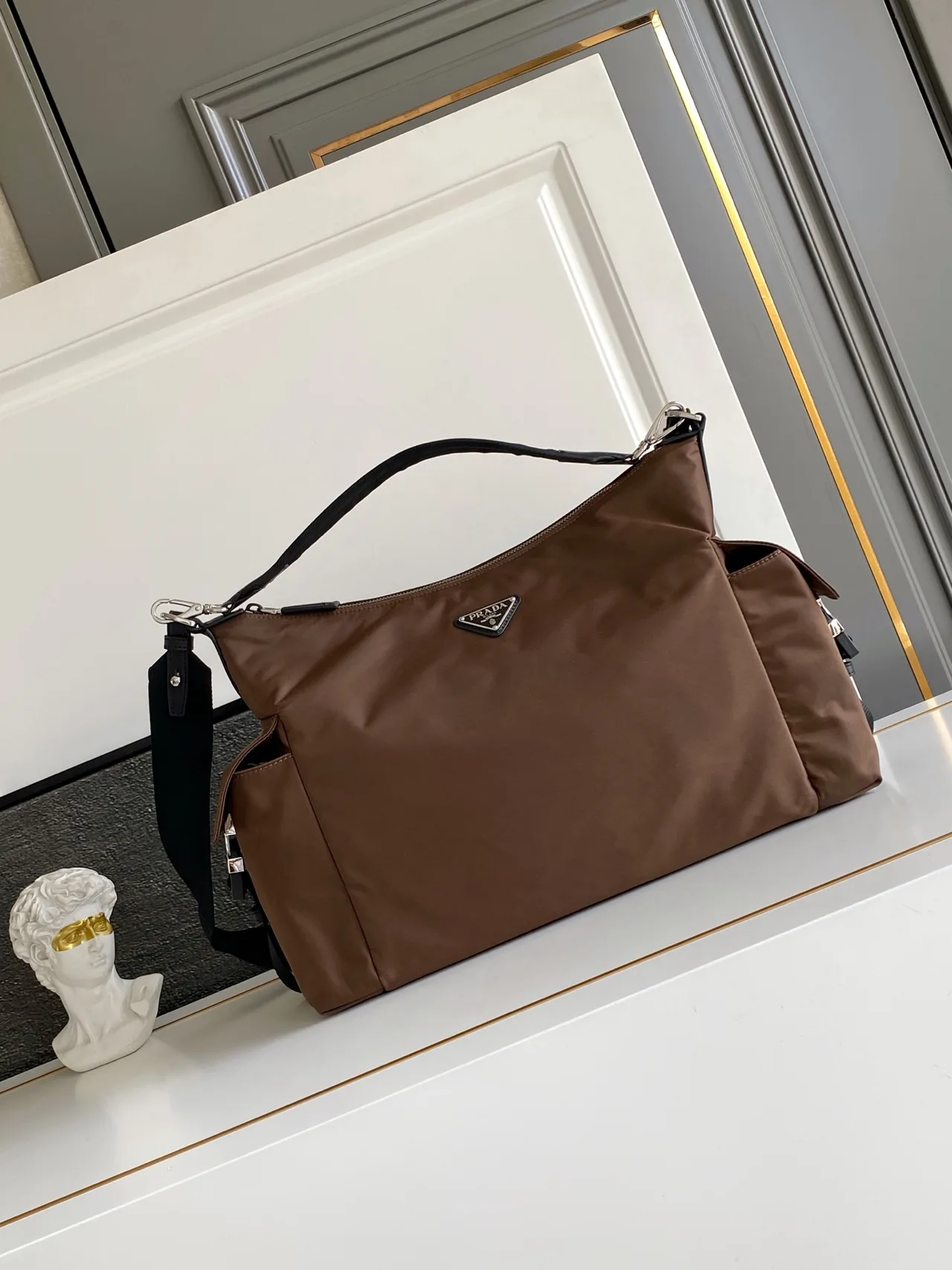Prada Nylon Smooth Hobo Bag in Brown · view 1