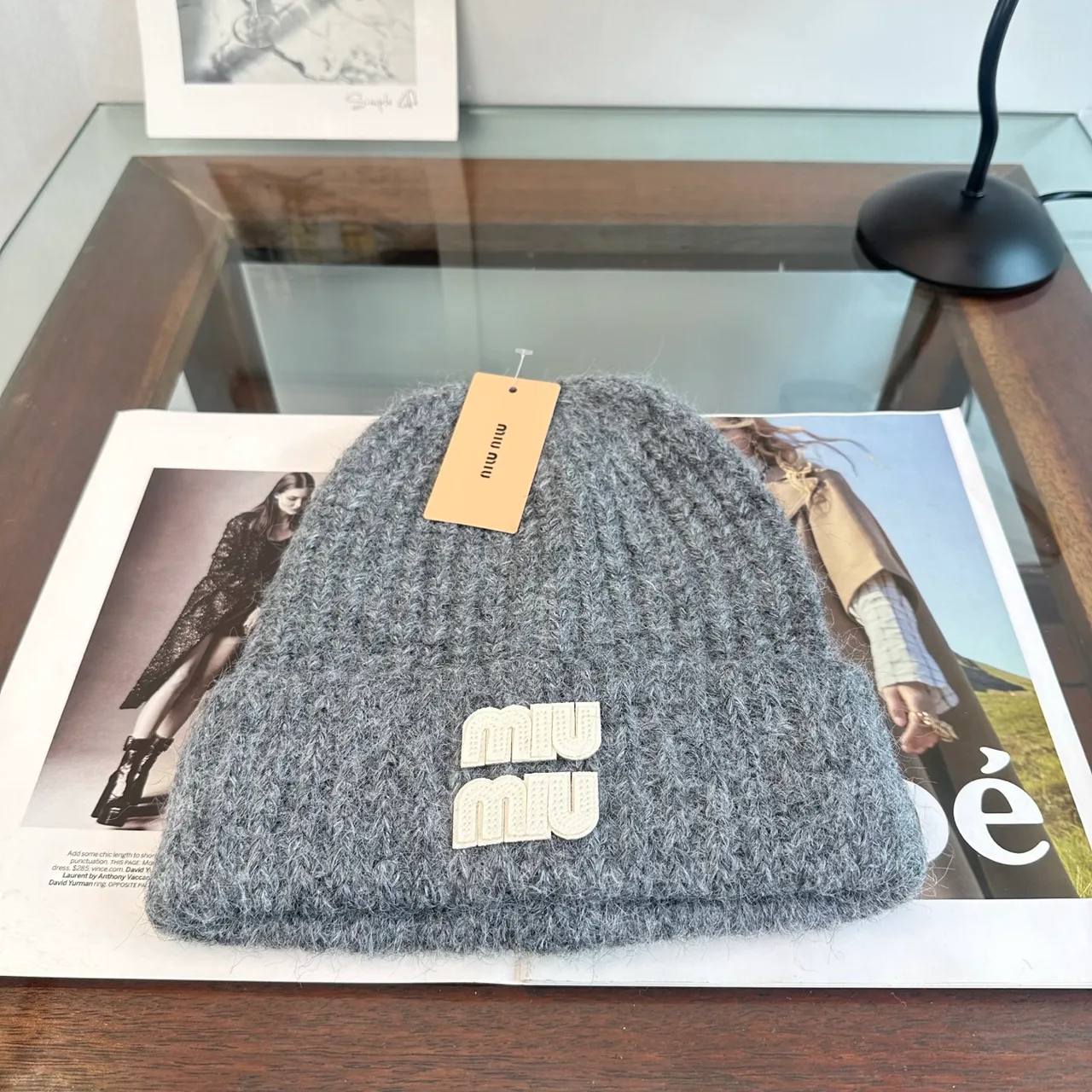 Miu Miu Beanie in Grey & Beige · view 1