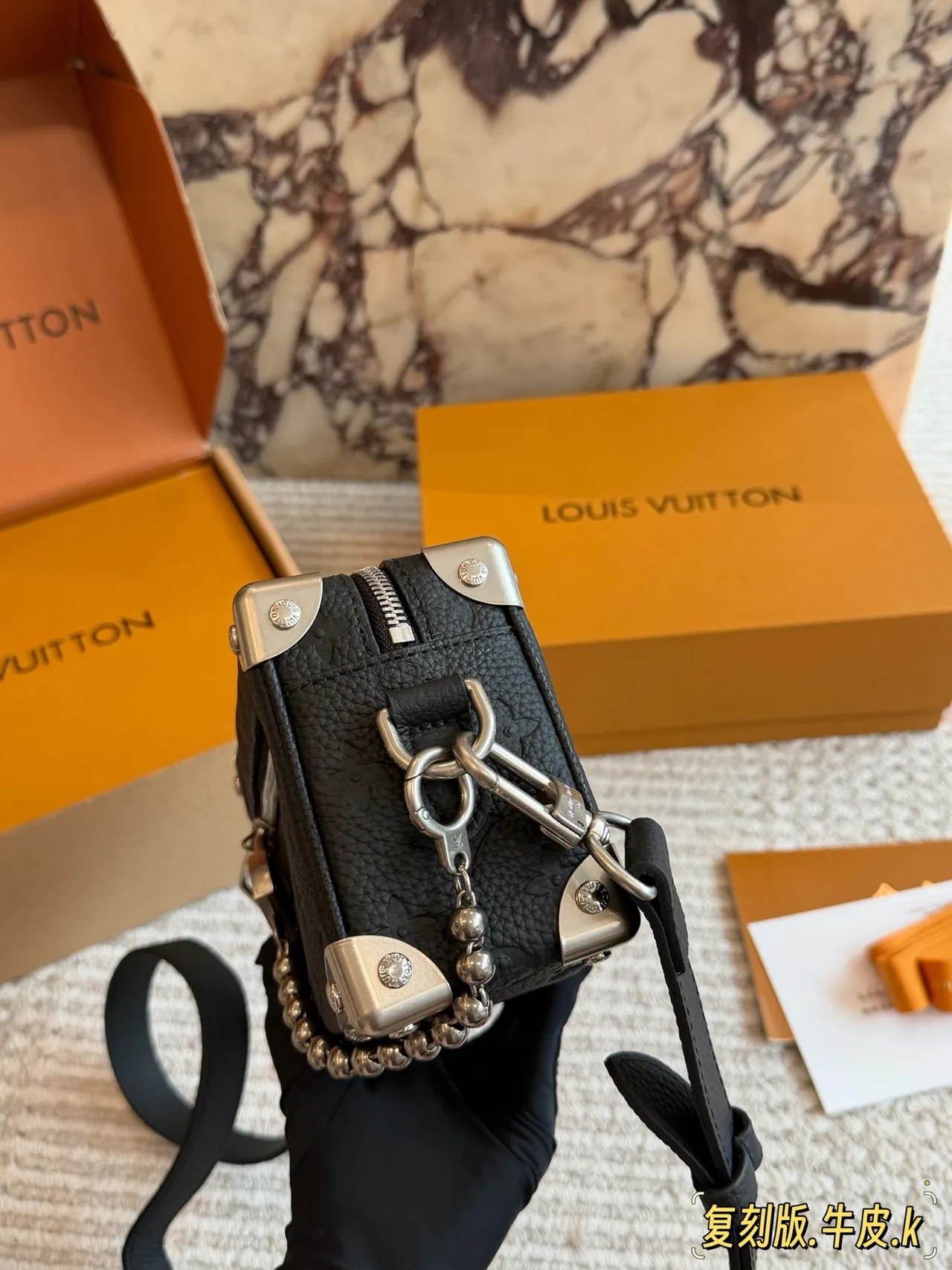Louis Vuitton Cowhide Trunk Shoulder Bag in Black · view 4