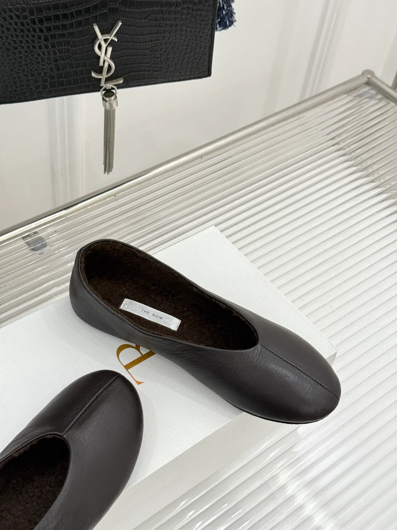 The Row Glossy Round-Toe Slippers in Brown · view 5