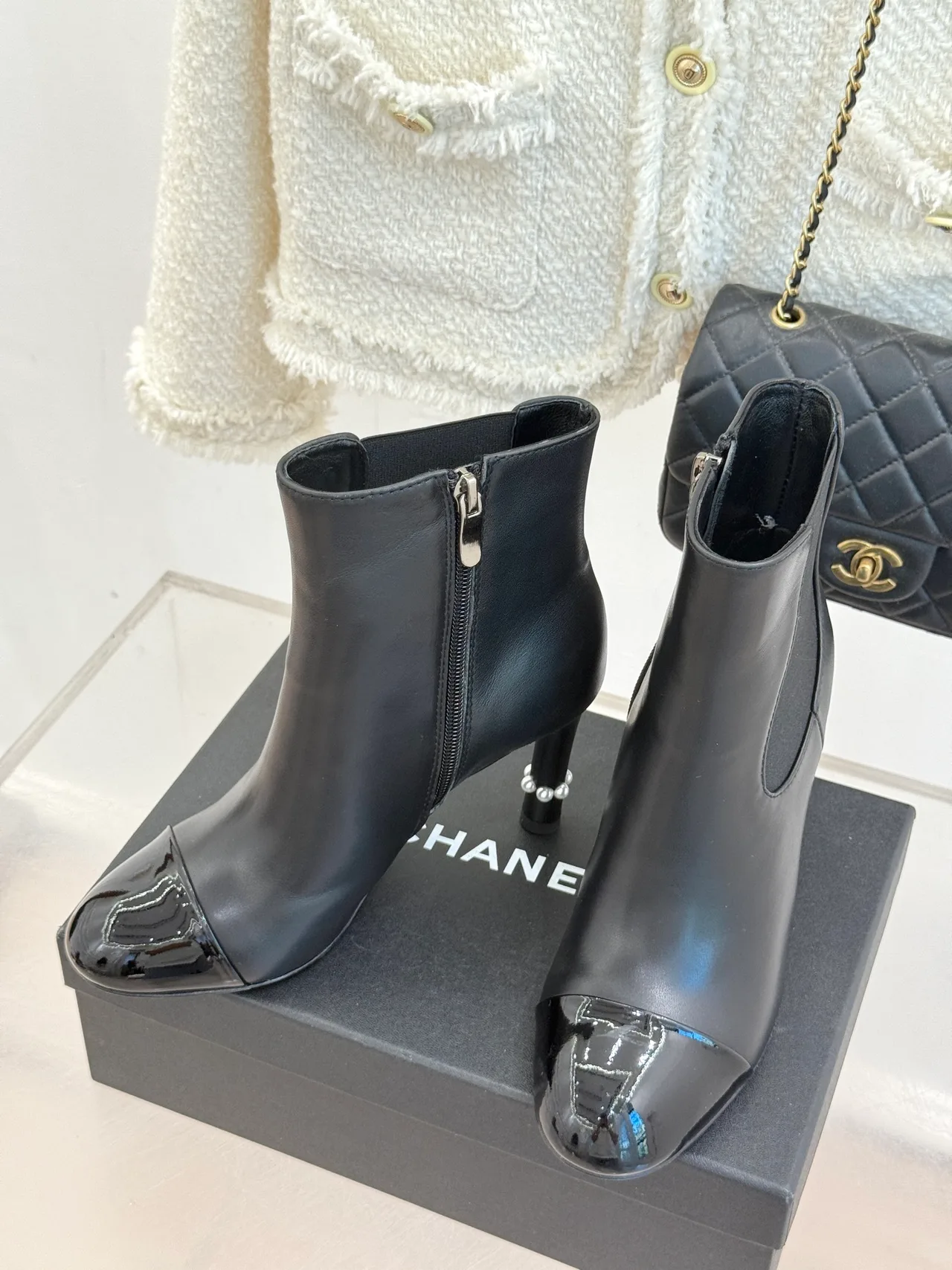 Chanel Lambskin Glossy Ankle Boots in Black · view 2