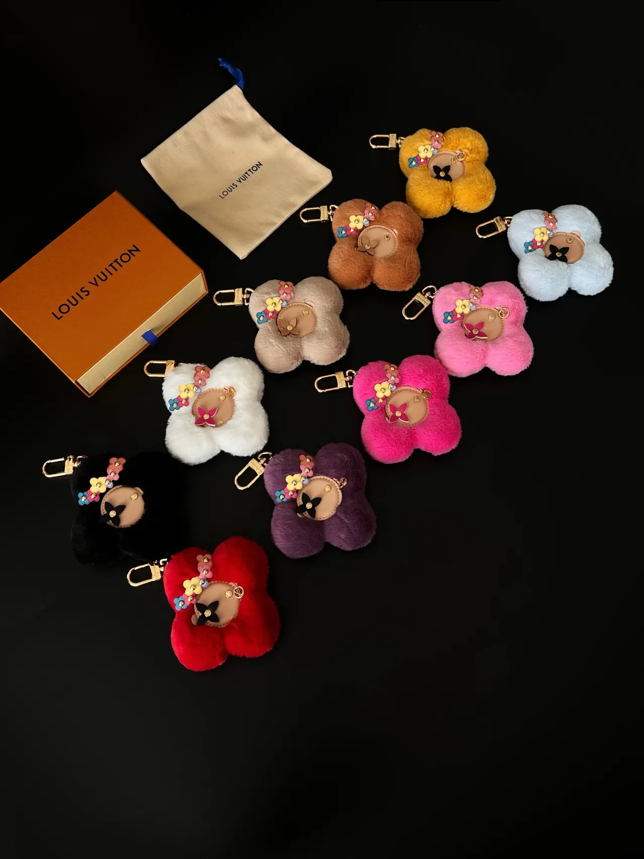 Louis Vuitton Flower Bag Charm in Black & White & Brown & Beige & Purple & Red & Pink & Blue & Yellow · view 7