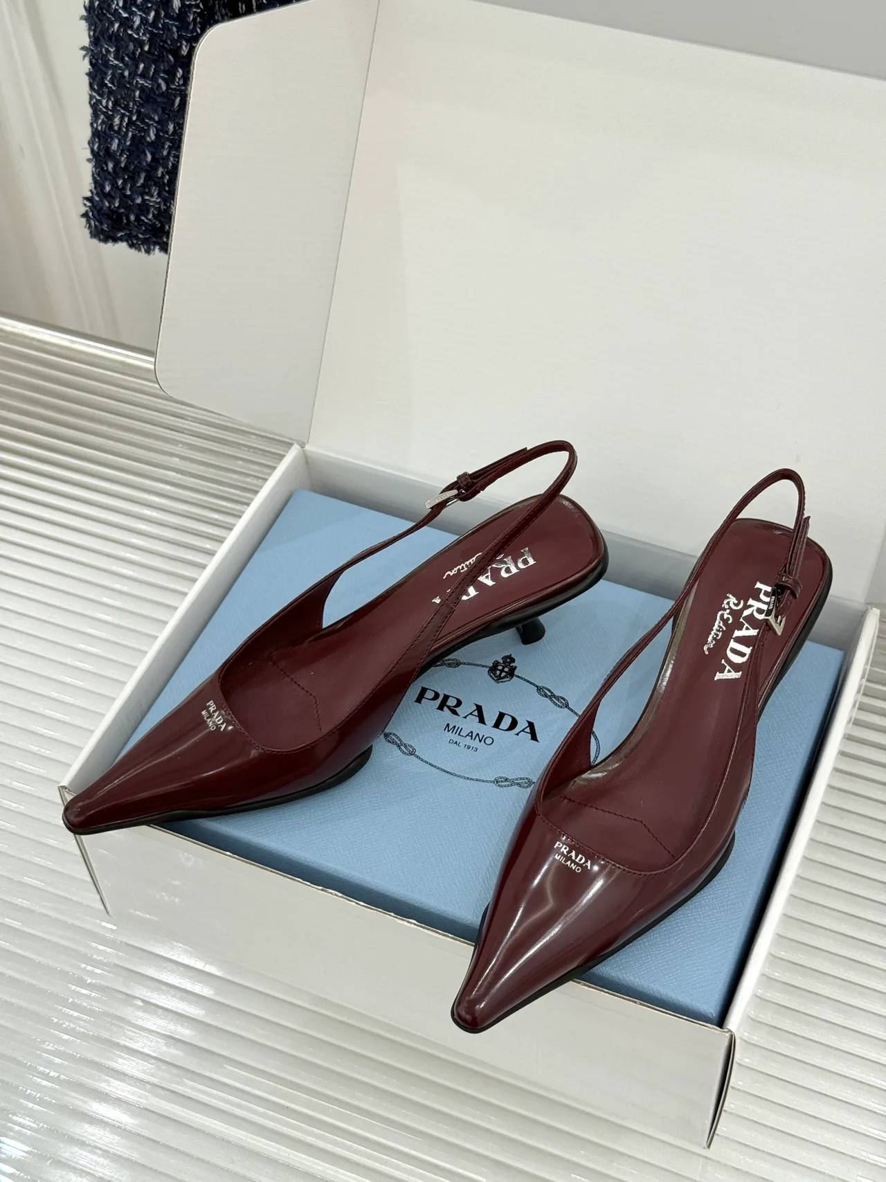 Prada Pointed Slingback Pumps in Burgundy · view 3